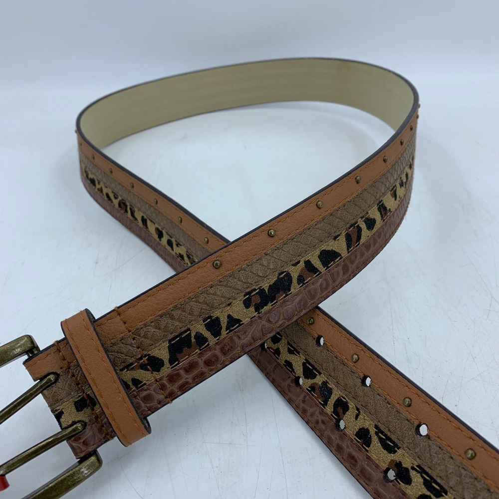 Vtg Y2K Faded Glory XL Leopard Print Studded Western Belt Safari Cowgirl Western